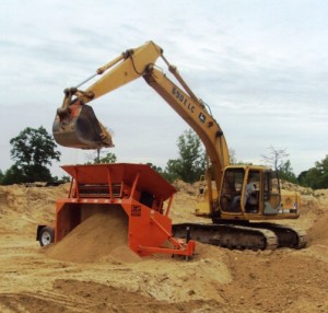 An EZ Screen topsoil screener in use.