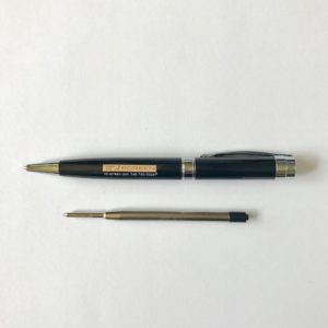 An image of a pen with a logo on it.