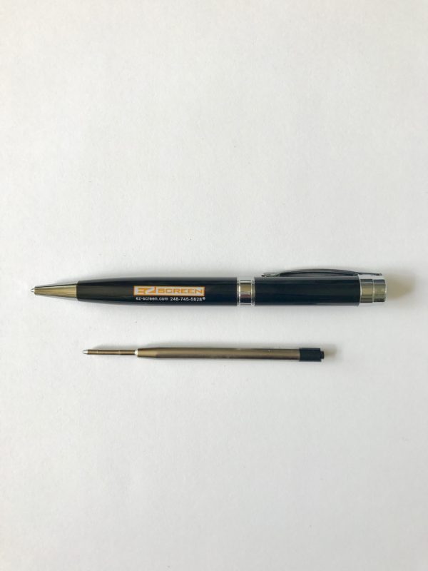 An image of a pen with a logo on it.